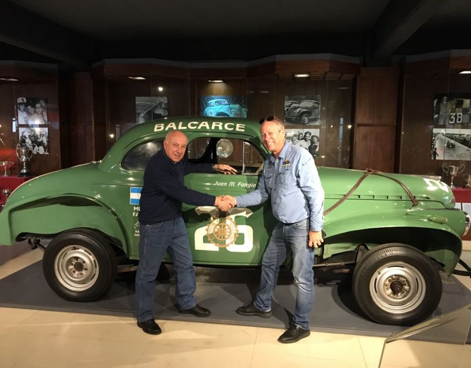 John meets Oscar Fangio, son of THE World Champion Fangio at The Fangio Museum, Argentina