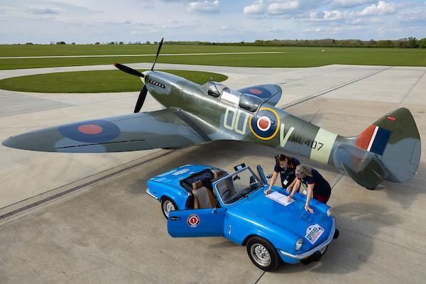 03/05/22

A brace of Spitfires. Parked next to the 1944 ‘Grace’ Spitfire, Claire Cochran and navigator Kay Pickering check the day’s road book on the bonnet of Claire’s 1979 Triumph Spitfire ahead of the pair’s first ever rally.  

Competitors take part in the Spitfire Scramble. The two-day classic car rally starts and finishes at Sywell aerodrome in Northamptonshire. A series of off-road timed gravel and tarmac tests around hangars on the former WW2 airfield are followed on-road navigation and average speed challenges. The winning driver on the the Bespoke Rallies’ event will win a flight in a Spitfire.

All Rights Reserved: F Stop Press Ltd.  
+44 (0)7765 242650 www.fstoppress.com www.rkpphotography.co.uk